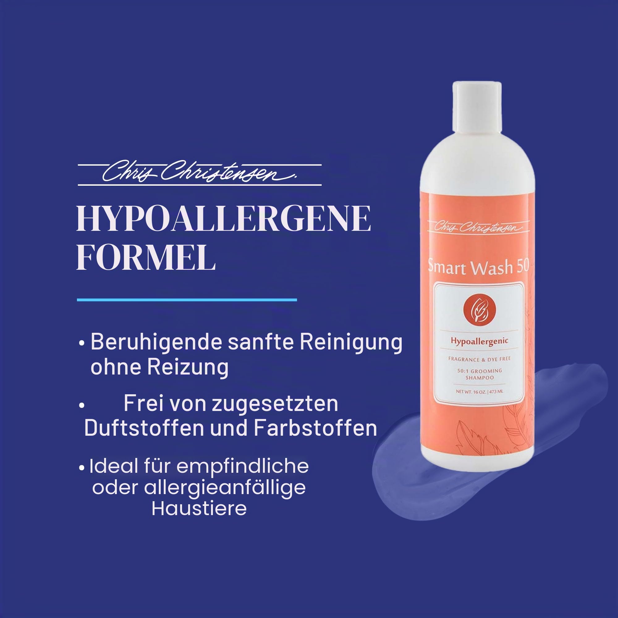 Chris Christensen Smartwash50 Hypo-Allergenic Blend - Professionelles Hundeshampoo für hypoallergene Pflege - Sanfte und beruhigende Reinigung für empfindliche Felltypen, 3,8 l
