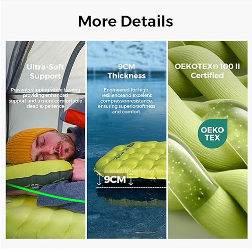 Miniatura 7 de FLEXTAILGEAR Colchoneta de dormir portátil con bomba de aire eléctrica, 9.4 R-Value Autoinflable, Colchón de aire ultraligero para camping,