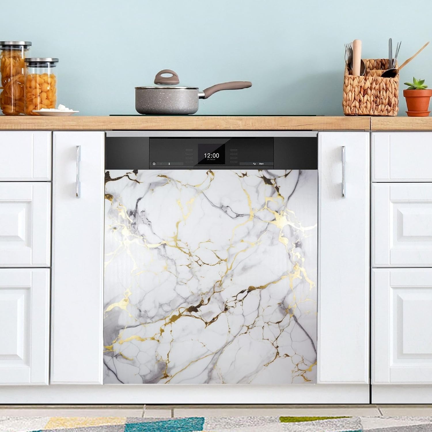 JIPONI Dishwasher Magnetic Cover White Gold Marble Dish Washer Magnet Kitchen Art Decor, Dishwasher Magnetic Sticker 23 W x 26 H