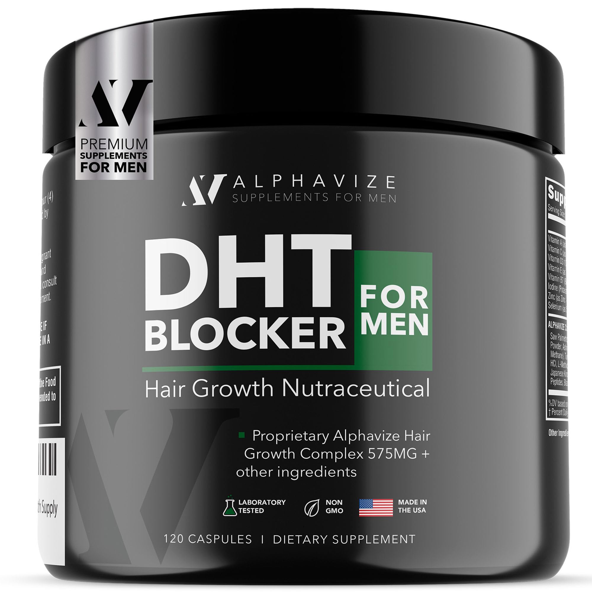 DHT Blocker Hair Growth Peptide Supplement for Men - 28 Ingredient Dermatologist Recommended Formula with Saw Palmetto, Supports Thicker Hair, Stops Hair Loss, 120 Capsules