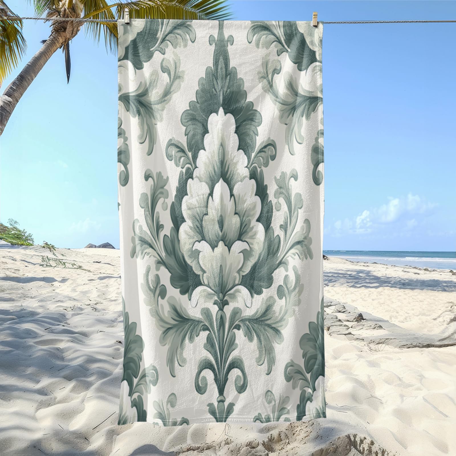 Serviette de Plage Vert Olivier Élégant Drap de Plage Anti Sable Portable Serviette de Bain XXL Piscine Toilette Sport Microfibre Ultraléger Towel Absorbant Séchage Rapide 200x220cm