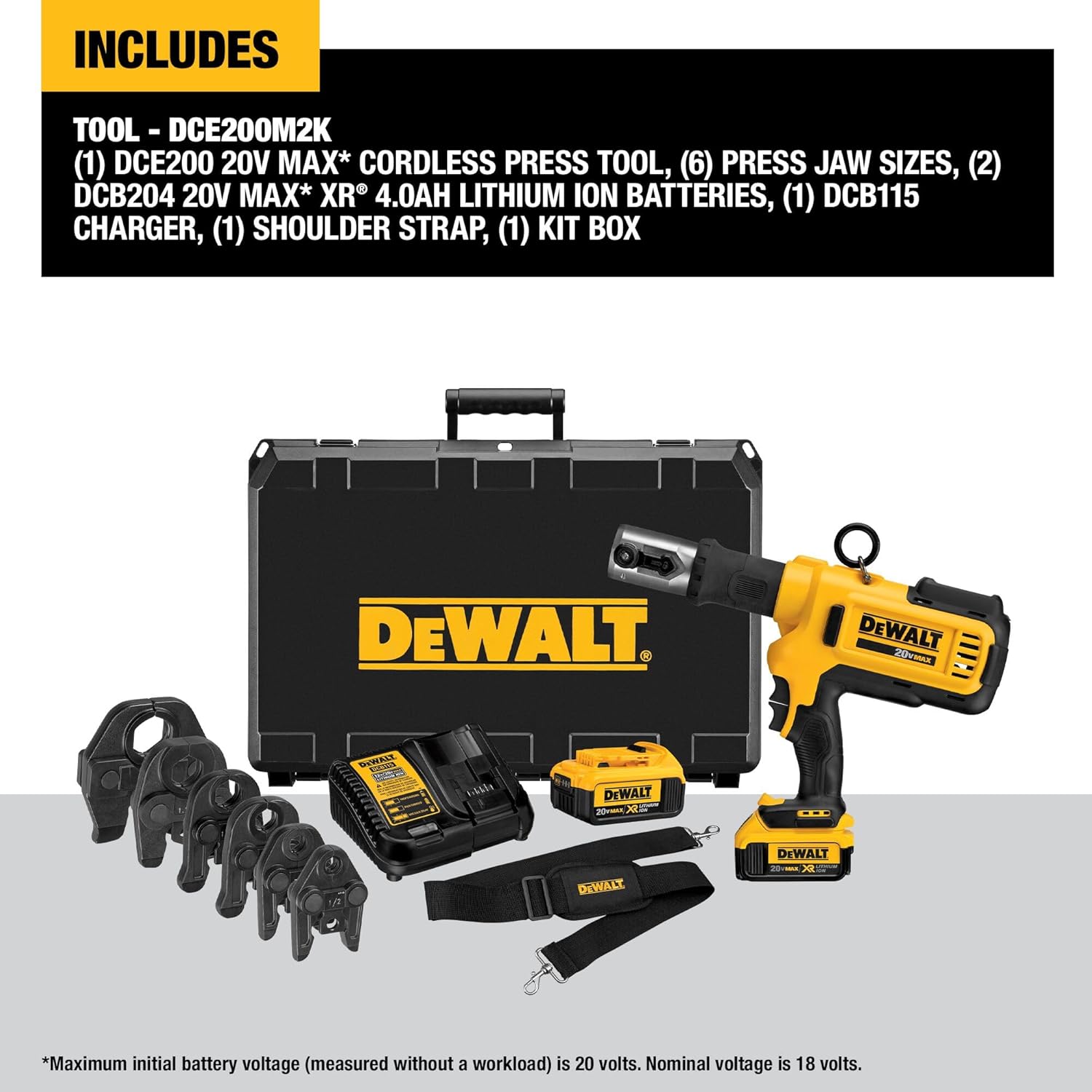 DEWALT 20V MAX Cordless Plumbing Pipe Press Tool Kit with Crimping Heads, Pro Press Tool For Copper Pipe and Stainless Steel Pipes, ½”-1 ¼”, 2 Batteries and Charger Included (DCE200M2K) - Image 8