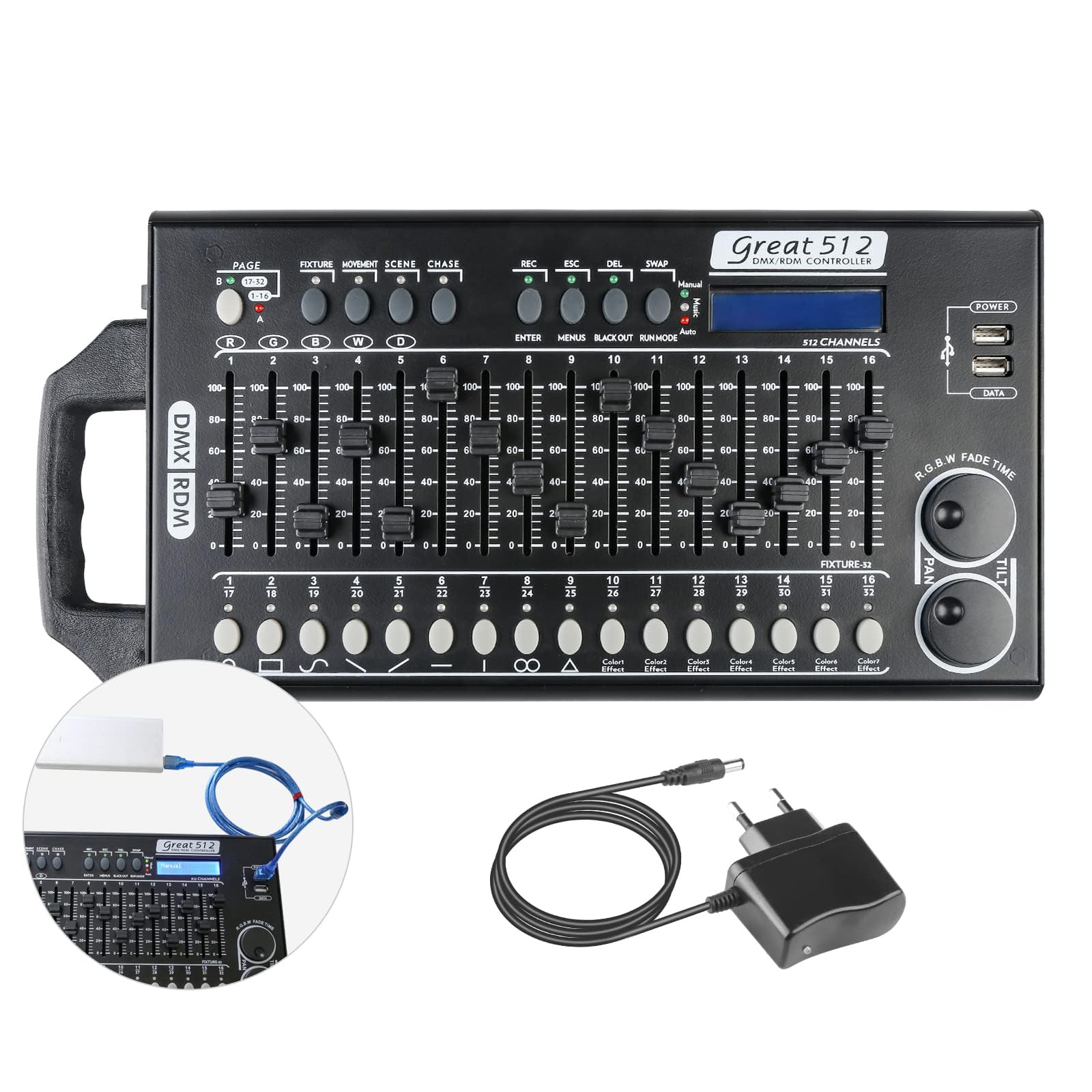 Dmx Controll Lichtmischpult Dmx Controller 512 Kanäle Dmx Konsole, Lichtmixer Dmx 512 Controller Musikgesteuert Lichtpult Eingebaut Programm und RDM Dip Funktion, Dmx Pult Partylicht Dmx Controler