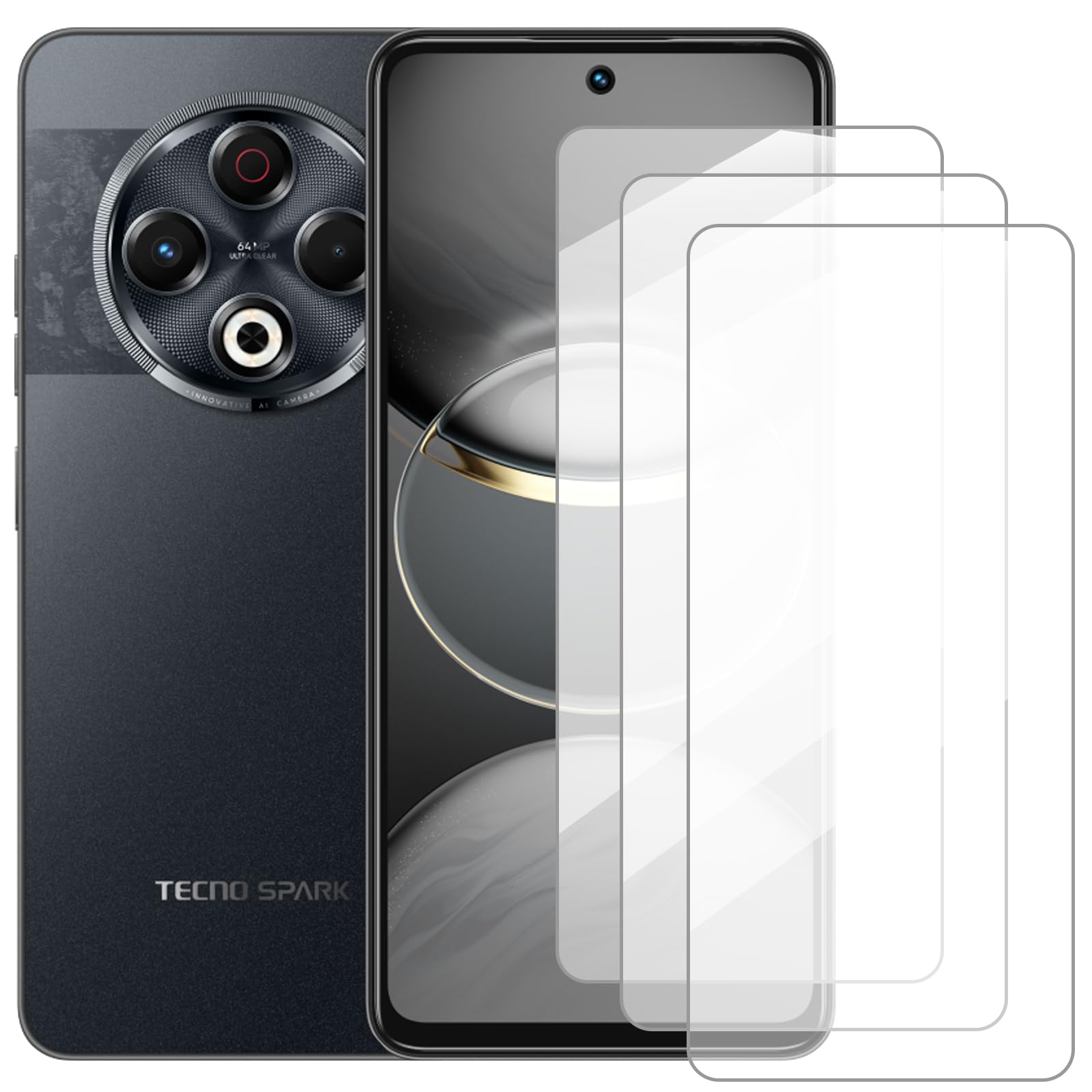 Damolong Screen Protector Compatible with Tecno Spark 30 4G(6.78 Inch) [3 Pack] Glass Screen Protector Suitable for Tecno Spark 30 KL6, Tempered Glass