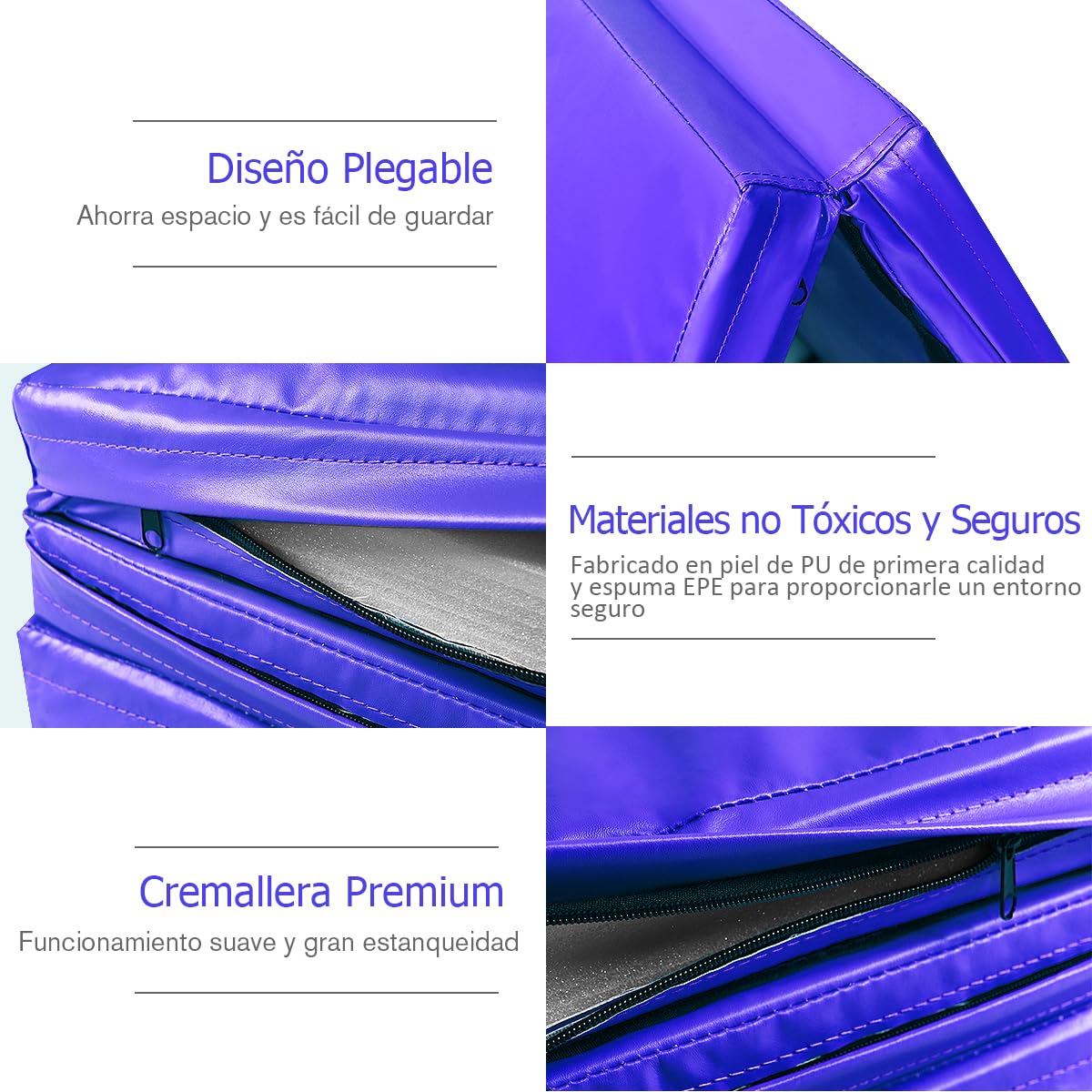 COSTWAY Colchoneta Gimnasia 300 x 116 x 5 cm, Colchoneta de Ejercicio Plegable de Gancho y Asa, Cuero Artificial, Yoga Pilate Fitness Artes Marciales, Morado Profundo