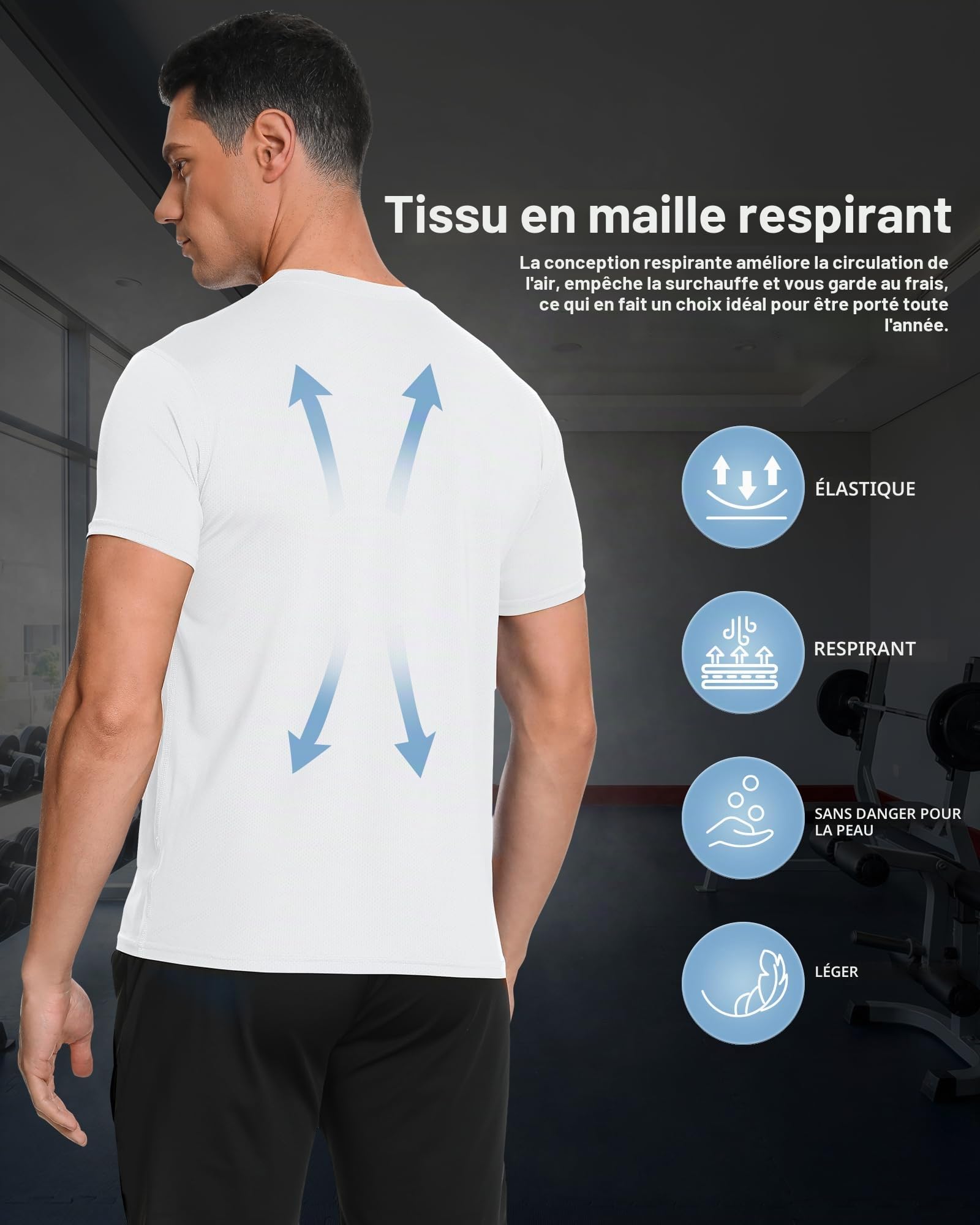 MEETYOO Tee Running Homme respirant fitness jogging musculation gym sport