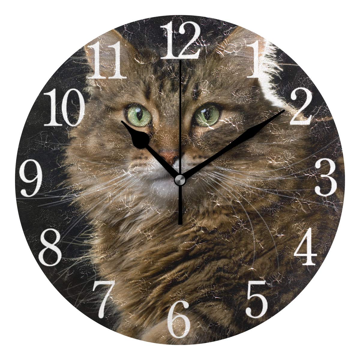 SKYDAMaine Coon Cat Wall Clock Arabic Numerals Design Cat Round Wall Clock for Living Room Bathroom Home Decorative