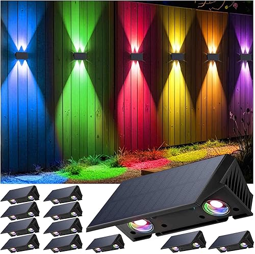 Miniatura 12 de Luces de valla alimentadas por energía solar, paquete de 6 luces solares para valla con botones flexibles arriba/abajo, IP67 impermeables para