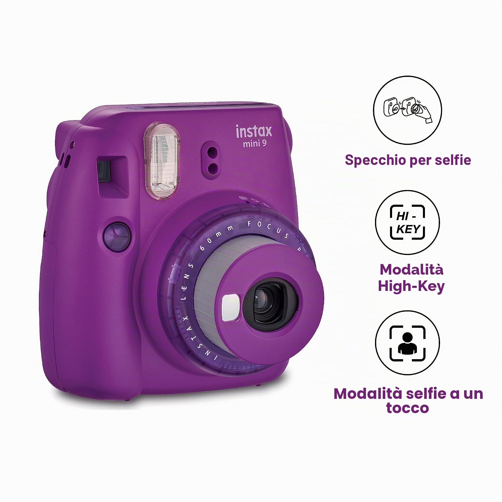 Fujifilm instax mini 9 Purple Fotocamera per Stampe, Formato 62 x 46 mm, Viola