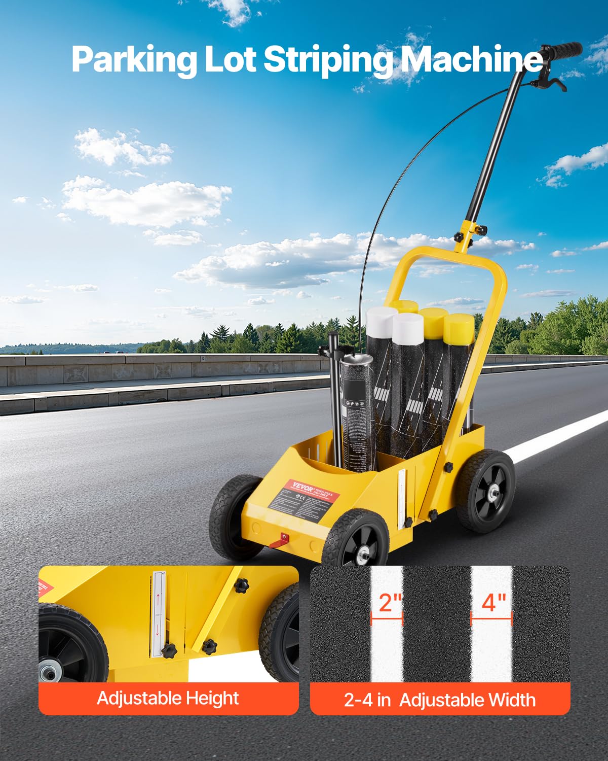 VEVOR Traceuse de Lignes 61 x 33 x 90 cm, Machine de Marquage Routier à 4 Roues, Largeur Réglable 5,6-10,2 cm, pour des Lignes Nettes sur les Routes, Garage Stationnement et Terrains de Sport, Jaune