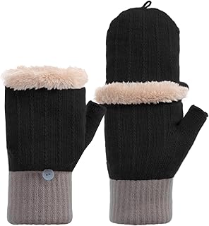 Premillow Winter Fingerless Gloves for Women, Convertible Half Finger Womens Winter Gloves Mittens, Thick Warm Gloves