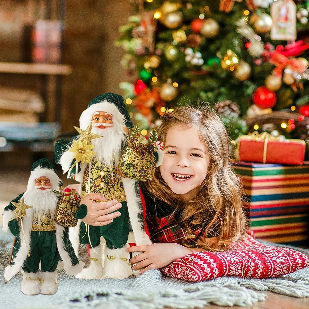 Large Santa Claus Decorations, Christmas Standing Figurine Ornaments for Xmas Decoration New Year Handmade Faux Fur Christmas Traditional Standing Santa Figurine for Xmas Holiday Home Decor - Image 5