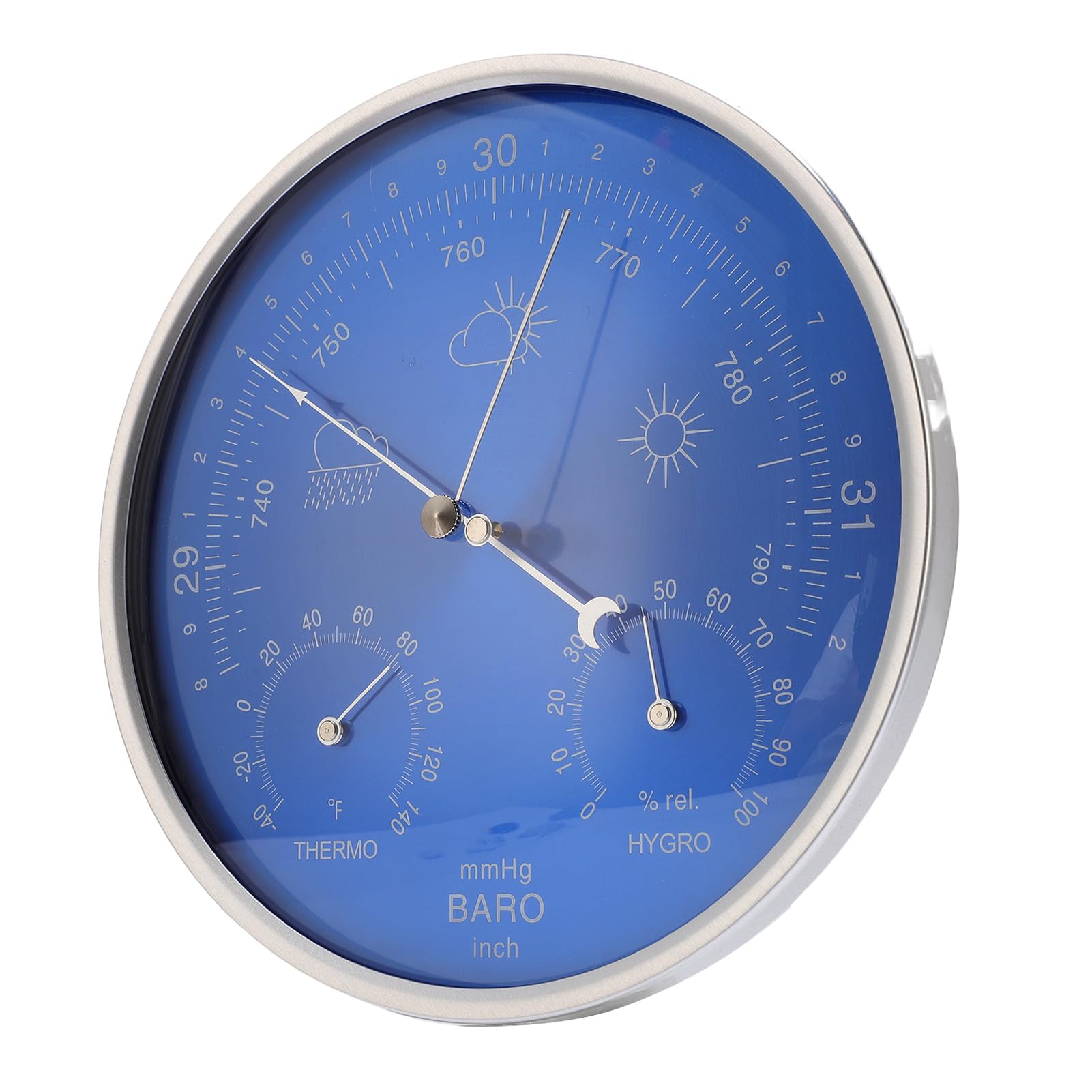 Luocute Thermometer Barometer Hygrometer, 3 in 1 All Season Wall Hanging Accurate Weather Instrument, Extra Large 7.09in Diameter Blue Dial for Indoor Outdoor Use