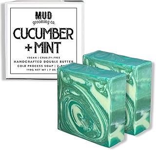 Mud Grooming Co Soap | Cucumber Mint | 2- Pack Handcrafted Soap Bars | Double Butter Formula | Ultra Gentle Handmade Soap Bar for Men | Vegan & Cruelty Free | Gentle for Sensitive Skin | Double Butter Soap with Shea and Cocoa | Cold Processed Handcrafted Soap | Manly Strong Scent Moisturizing Soap with Kaolin Clay | Handmade in Canada
