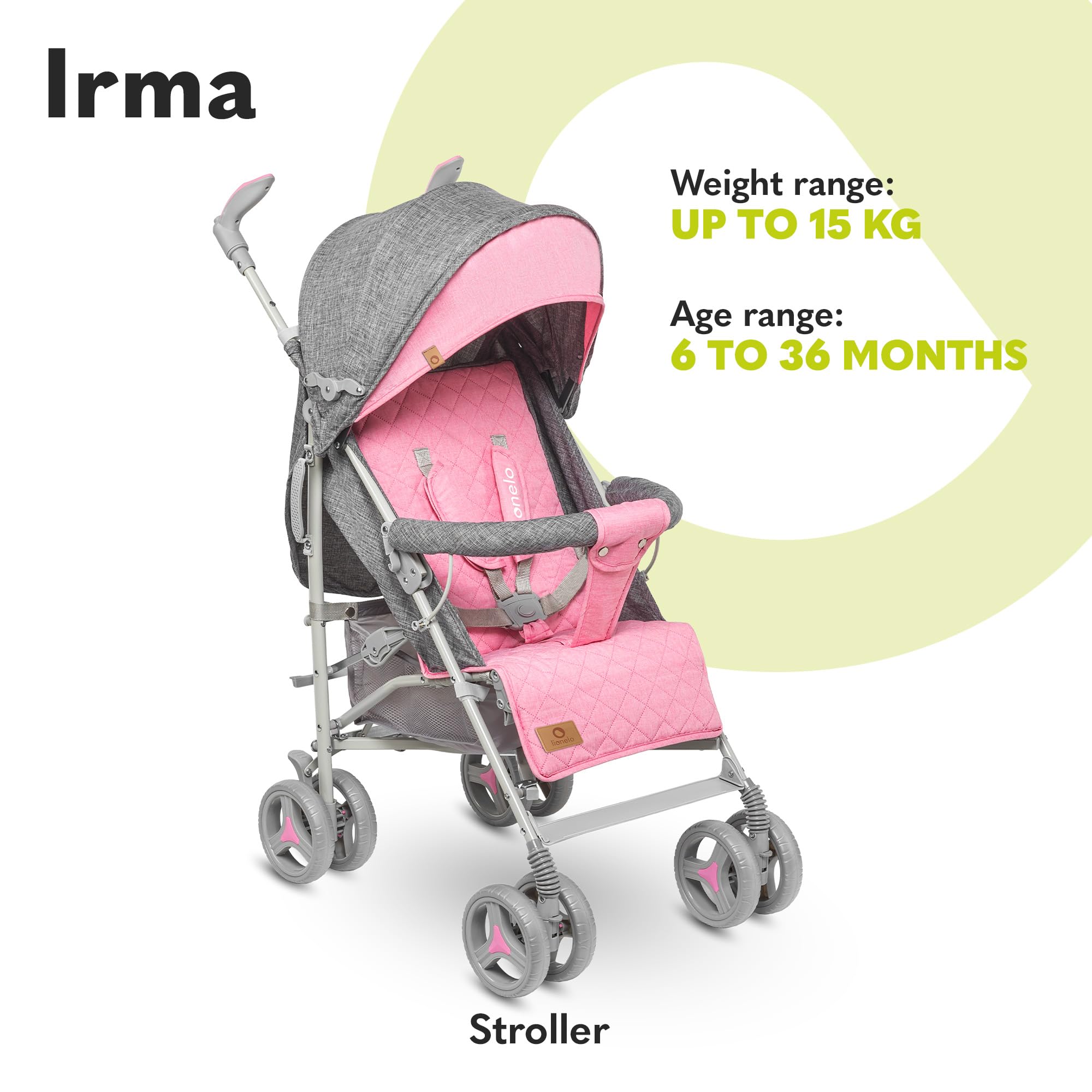 LIONELO Cochecito IRMA ligero y plegable para bebé hasta 3 años, función tumbarse, arnés de 5 puntos, ruedas grandes de 6 pulgadas, mosquitera, cesta grande y capucha, asas giratorias, cochecito | Lie-Flat Reclinable, arnés de 5 puntos, ruedas de 6 pulgad