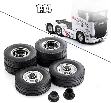 1/14 RC Rear Tractor Truck Tires Steel Alloy Wheels Rims Hubs OD 84mm Rubber Traile Tyres for Tamiya 1:14 Scale Tractor Trailer Truck Car Upgrades Or Other 1/14 Truck Models 2PCS