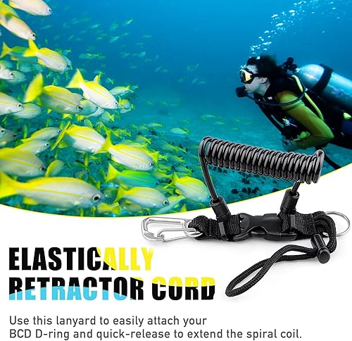 Miniatura 3 de Buceo bobina Landyard, cordón de acero inoxidable para cámara en espiral con hebilla de metal de liberación rápida