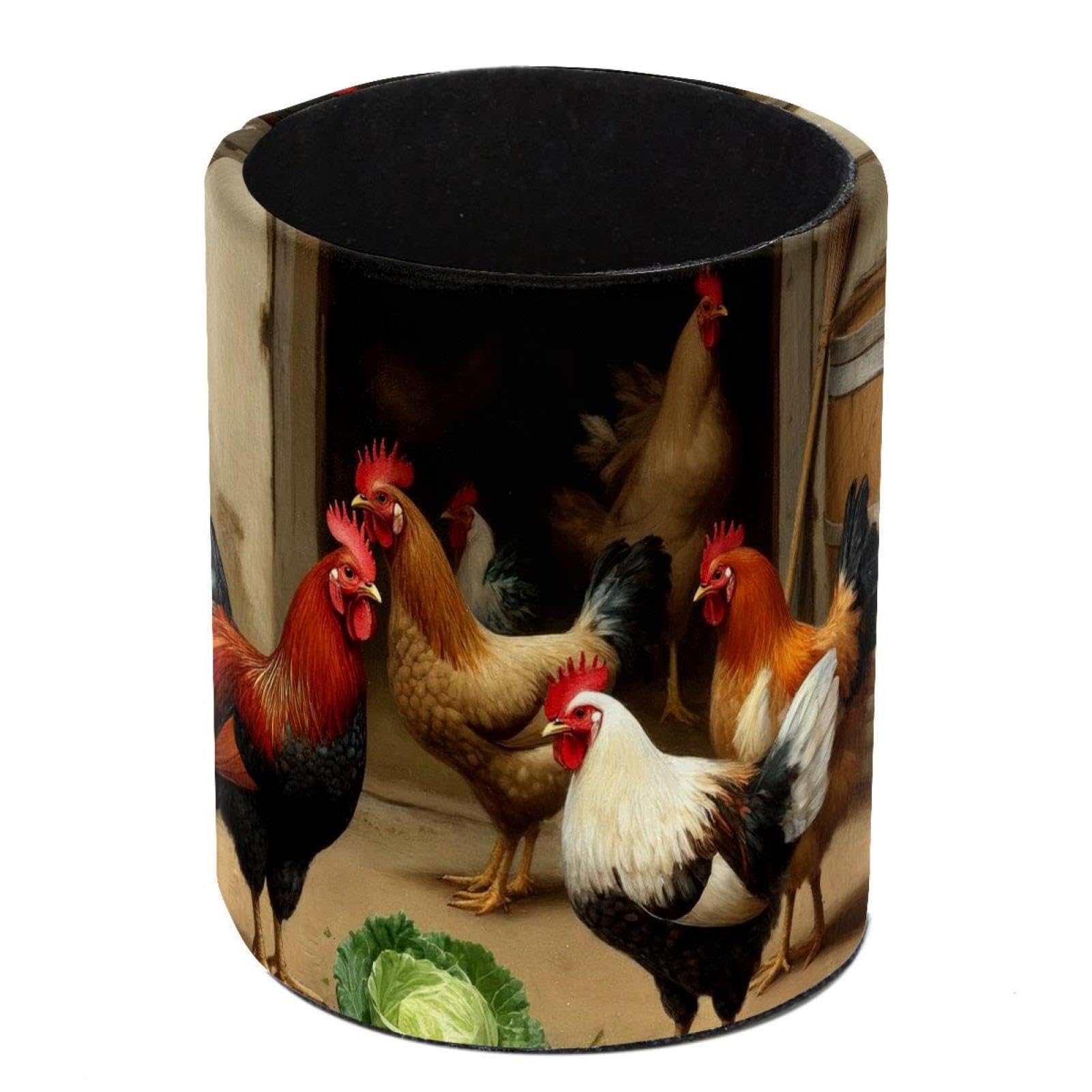 HEOEH Rooster Chickens Pen Holder for Desk, PU Leather Pencil Holder Pen Cup Marker Holder Makeup Brush Holders, Desk Accessories & Workspace Organizers for Home, Office