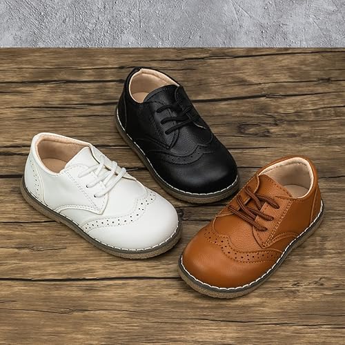 Miniatura 2 de Meckior Zapatos de vestir negros para niños y niñas, zapatos Oxford para boda, iglesia, zapatos de vestir de piel sintética, con cordones, uniforme