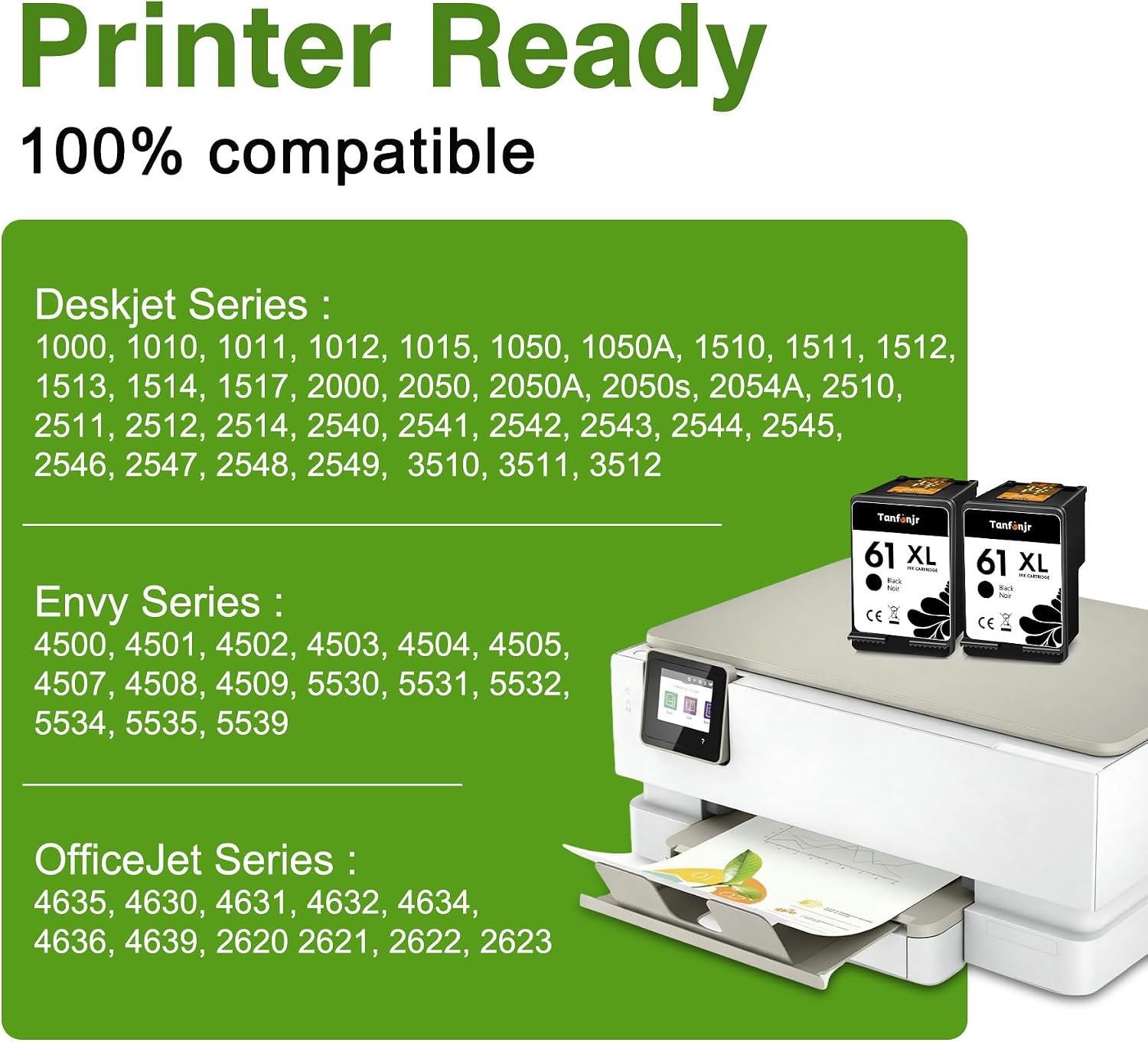 61XL Ink Cartridge 2 Black Replacement for HP 61 61XL, High Yield Word with Envy 4500 5530 4501 4502 1000 1010 1050 1510 2050 2510 2540 2620 4630 Printer (2 Black Pack)