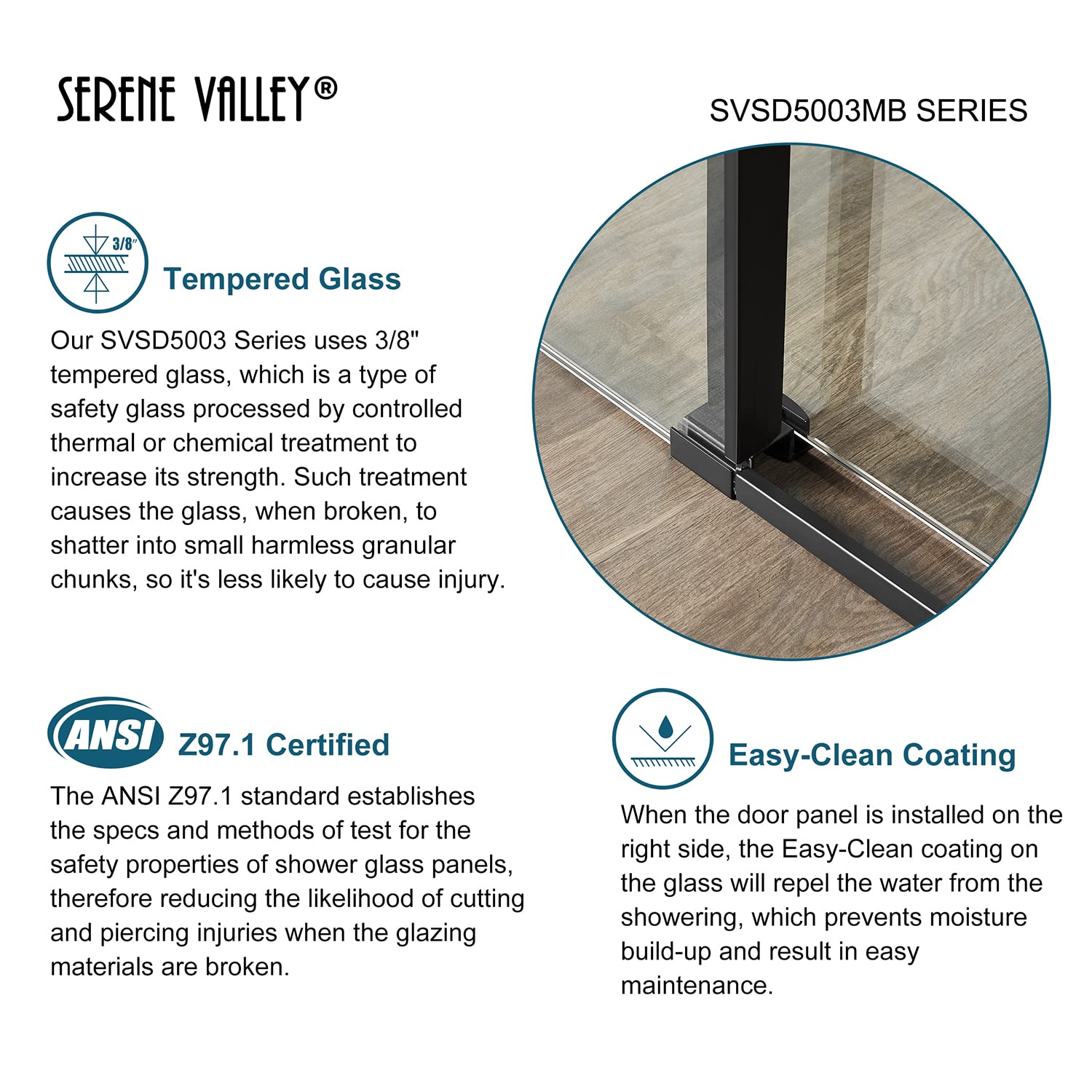 Serene Valley Square Rail Frameless Sliding Shower Door SVSD5003-6474MB,  Easy-Clean Coating 3/8" Tempered Glass - 304 Stainless Steel Hardware in  Matte Black 60"- 64"W x 74"H - - Amazon.com