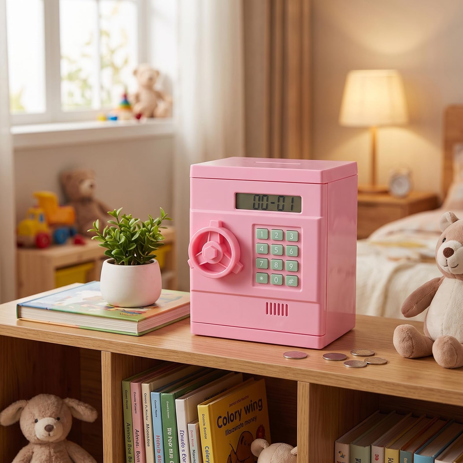 Cosiki Salvadanaio Elettronico Banca di Codici Interattiva di Grande capacità con Protezione Tramite Password per Bambini e Adulti Bianco 5,5x5,6x6,9 Pollici