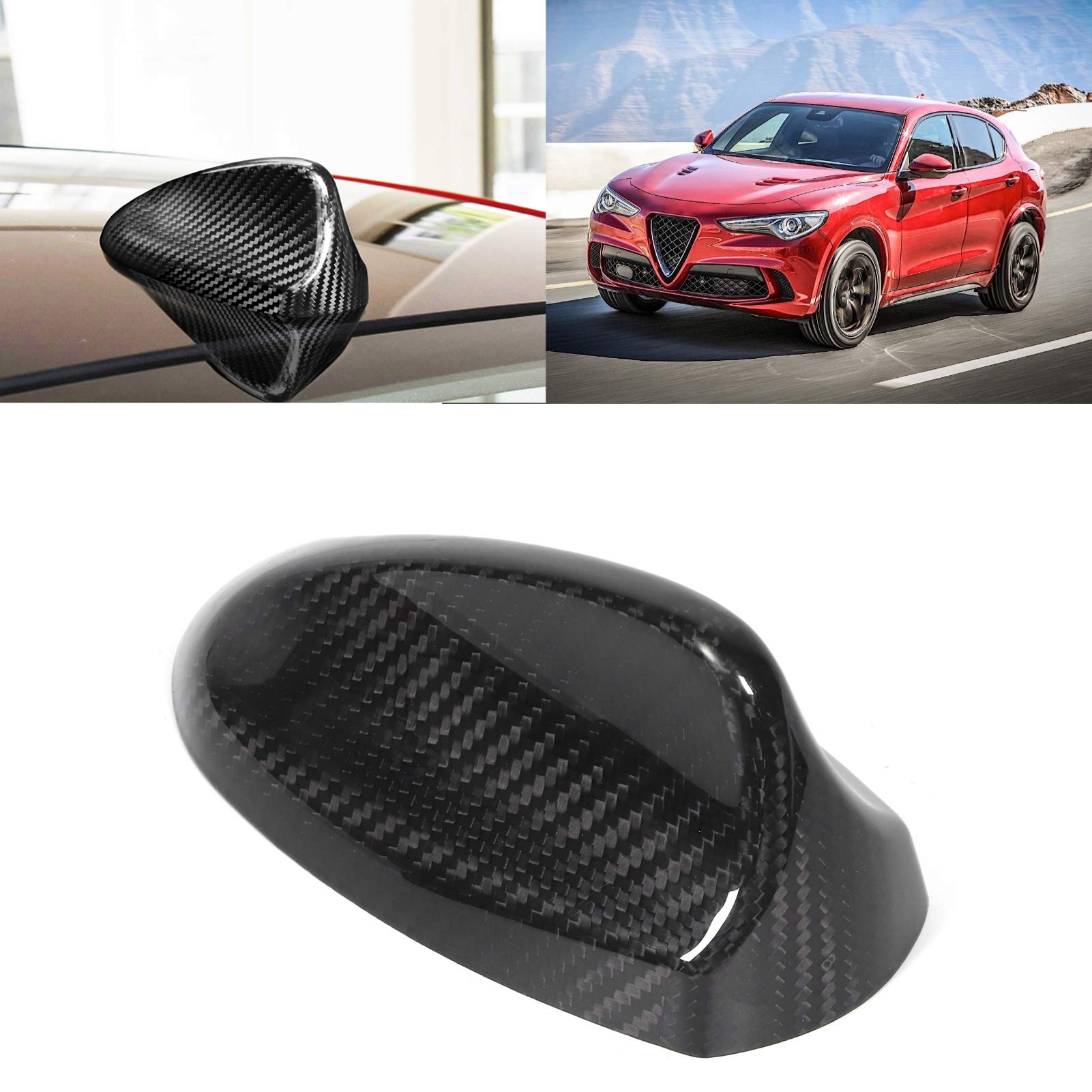 Cubierta de Antena de Coche Aramox, Fibra de Carbono Negro Brillante, Aleta de Tiburón para Techo, Adhesivo sin Perforar, Exterior Decoración para Coche
