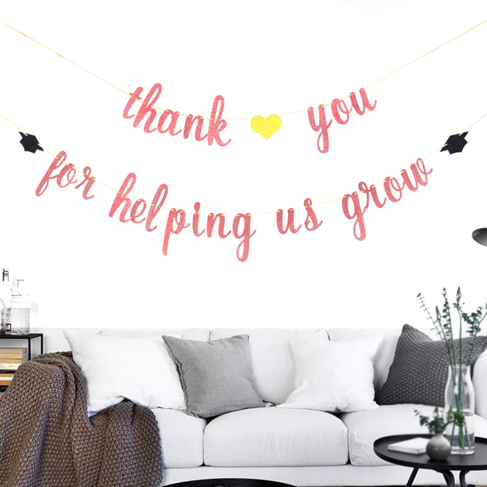 Goldenes „Thank You For Helping Us Grow“ Banner – Für Abschlussfeiern & Lehrer-Dank, 6 Meter Lang, Mit Girlanden, 2023 Edition