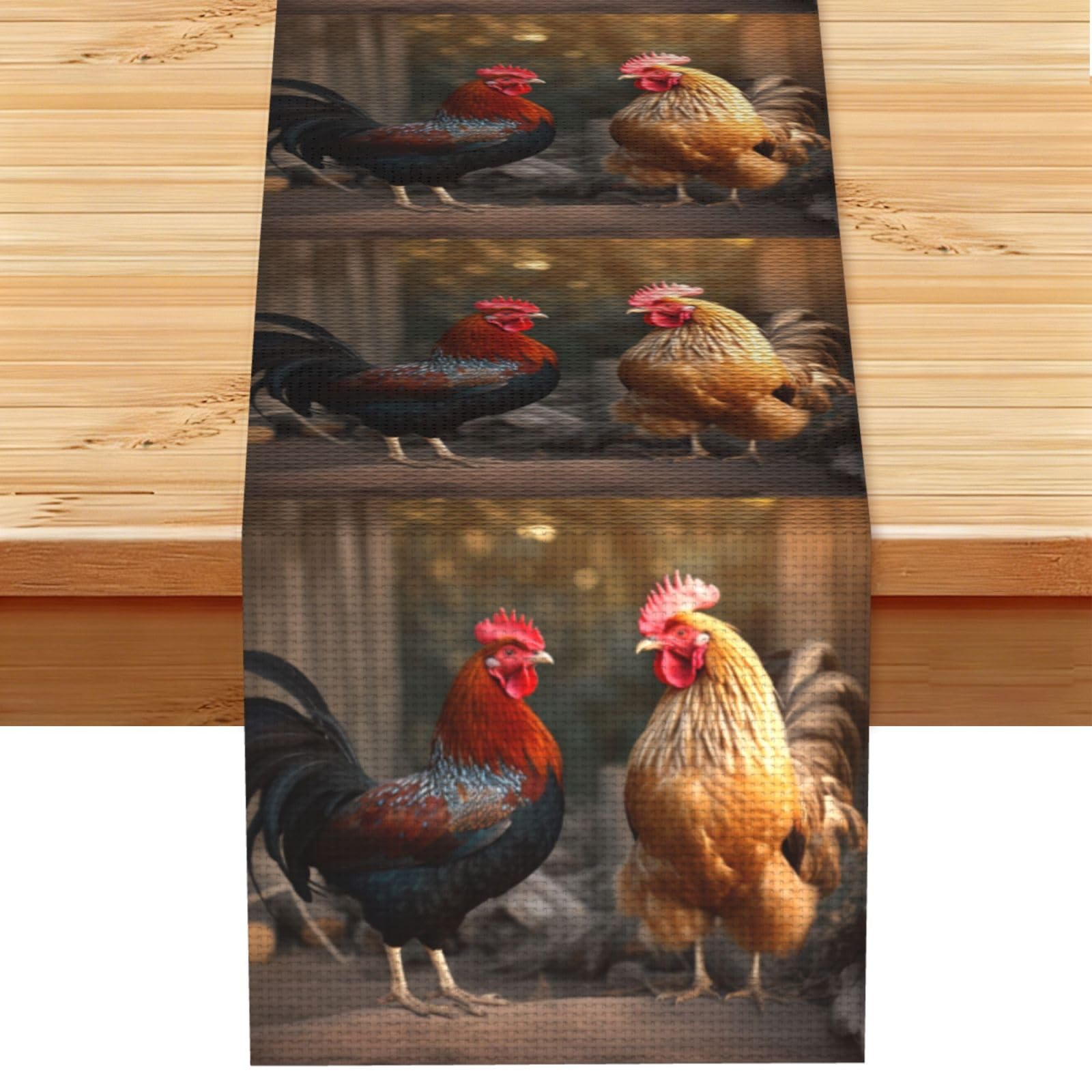 Rooster and Chicken Table Runner 13x72 Inch Cotton Linen Table Linen Washable Farmhouse Tablecloth Modern Abstract Art Kitchen Dinning Table Decoration for Home Party Decor