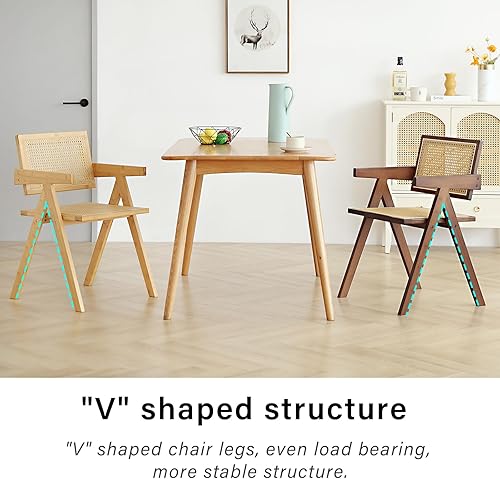 Miniatura 6 de Tiita Juego de 2 sillas de ratán modernas de mediados de siglo, sillas de sala de estar de bambú para sala de lectura, comedor, cocina, madera