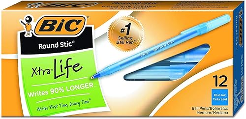 Round Stic Xtra Precision - Bolígrafo de punta fina (0.8 mm), azul, 12 unidades,