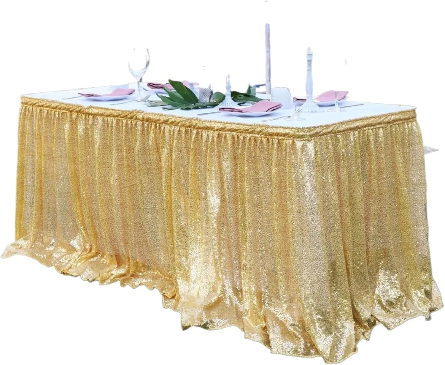 Party Table Skirts Sequin Table Skirt Tables Flash Cloth Birthday Party Decor Wedding Festival Event Rectangle Glitter Skirts Decoration(Gold,6FT 70x183cm)
