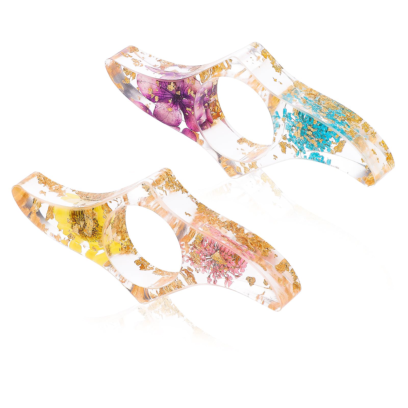 TIESOME Soporte de página de libro de flores secas de resina, 2 piezas transparentes hechos a mano, marcadores florales para el pulgar, soporte de página, abridor de libros, accesorios de lectura para
