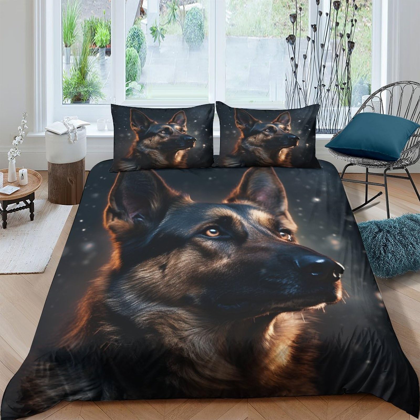 Crjus Boys Style-3 German Shepherd Dog Duvet Cover Bedding Set For Kids Soft Microfiber Starry Sky Quilt Cover 3 Piece Set With Zipper Closure Double（200X200cm）