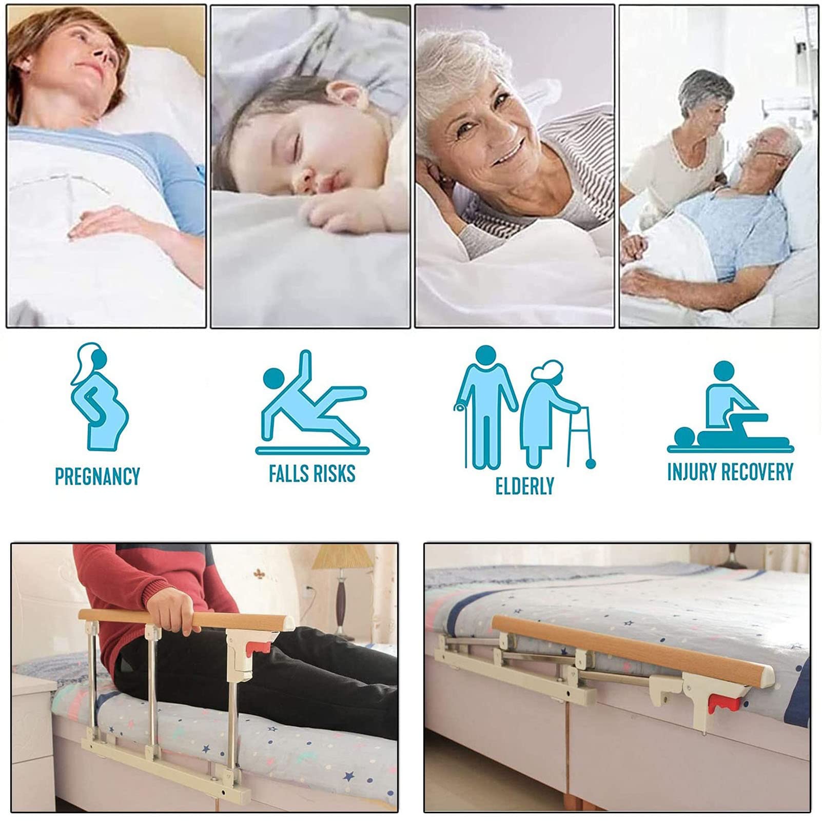 Barandilla de Cama, barandilla de Seguridad portátil Plegable, barandilla de Seguridad para Personas con discapacidad, Barra de Apoyo abatible, Dispositivos de Asistencia