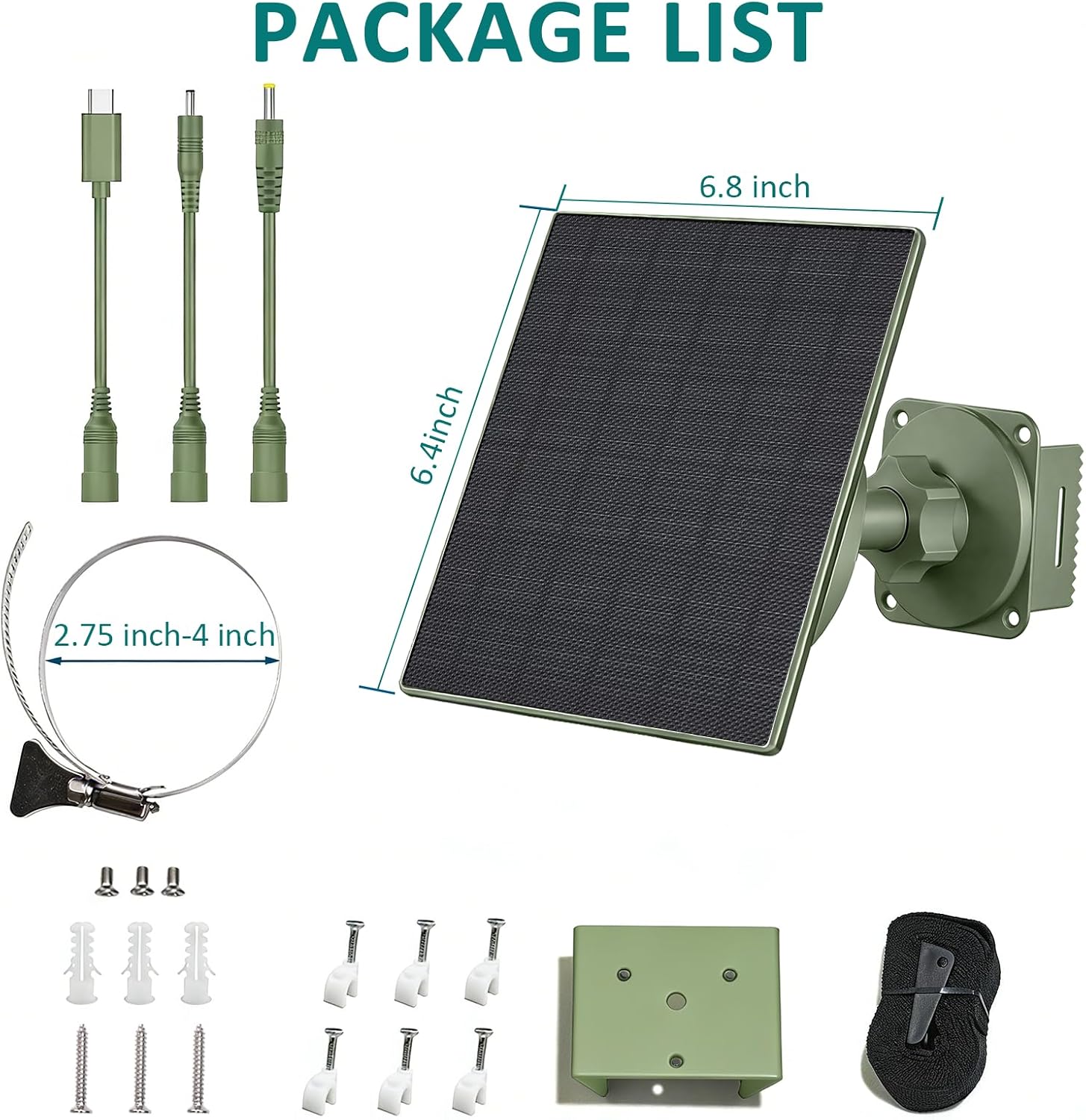 Zivif Solar Panel Charger for Trail & Hunting Cameras, 5W 3.7V 5200mAh Built-in Battery, 6V/12V Adjustable Output, Universal Adapter Cables (DC5521, DC4.0x1.7mm, DC3.5x1.35mm, Type-C)