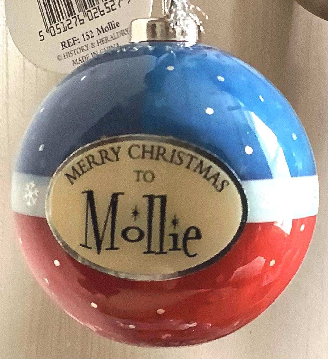 Personalised Name Bauble Christmas Xmas Tree Decoration (Mollie)