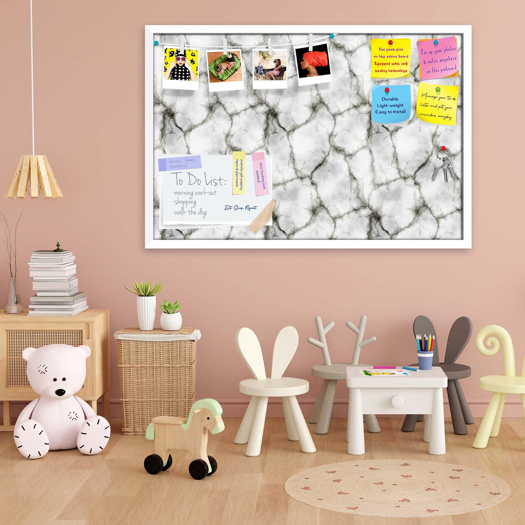ArtzFolio Abstract Marble Art D3 | Bulletin Board Notice Pin Board | Vision Soft Board Combo with Thumb Push Pins & Sticky Notes | White Frame | 36 x 24 inch (91 x 61 cms)