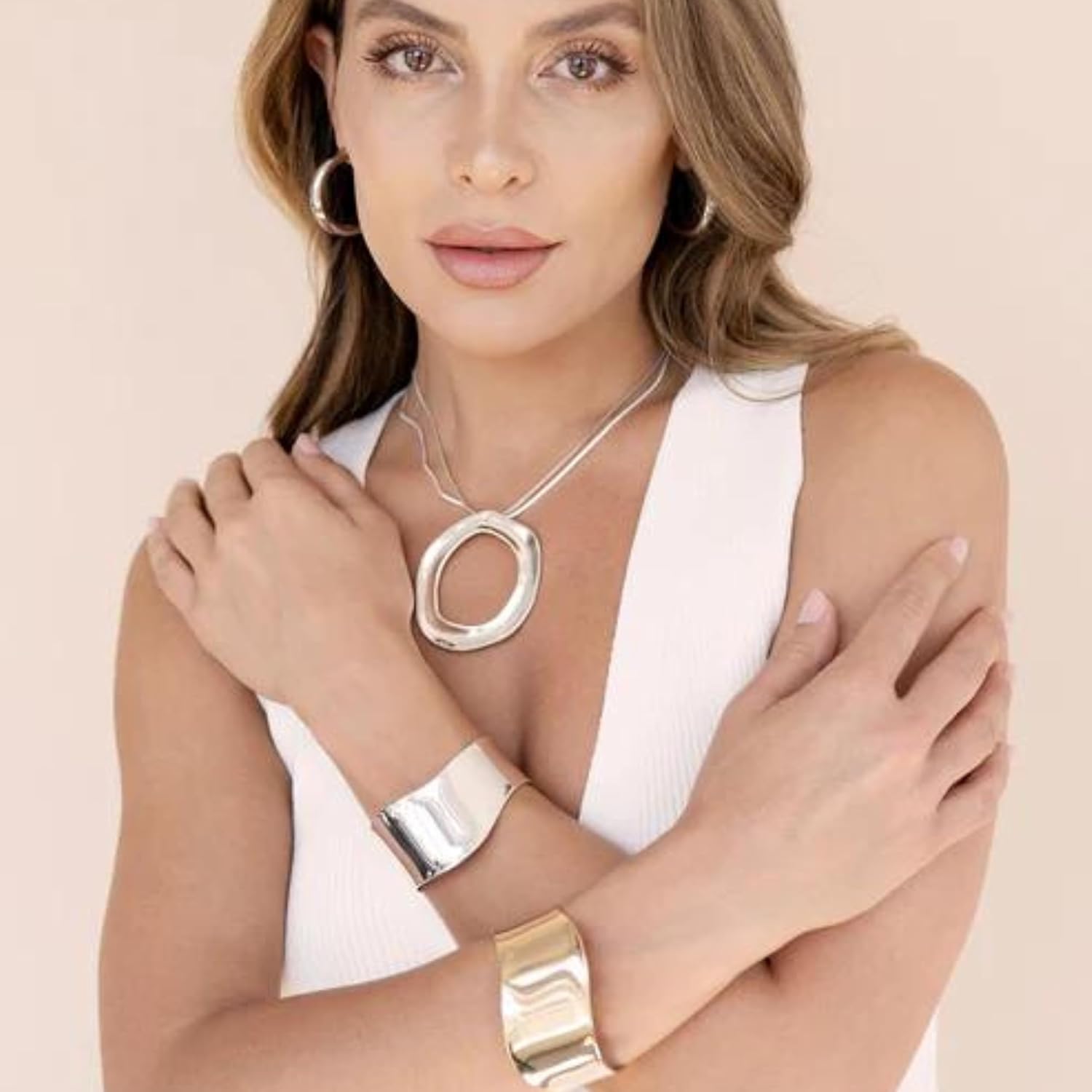 Ettika Choker Necklace For Women. Silver Plated Open Circle Statement Necklace. Choker Necklace for Women, Jewelry