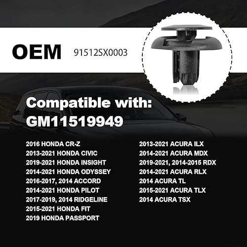 Miniatura 4 de 30 clips para guardabarros, protectores de protección contra salpicaduras de nailon, compatibles con Honda Acura Accord Civic CRZ Fit Insight