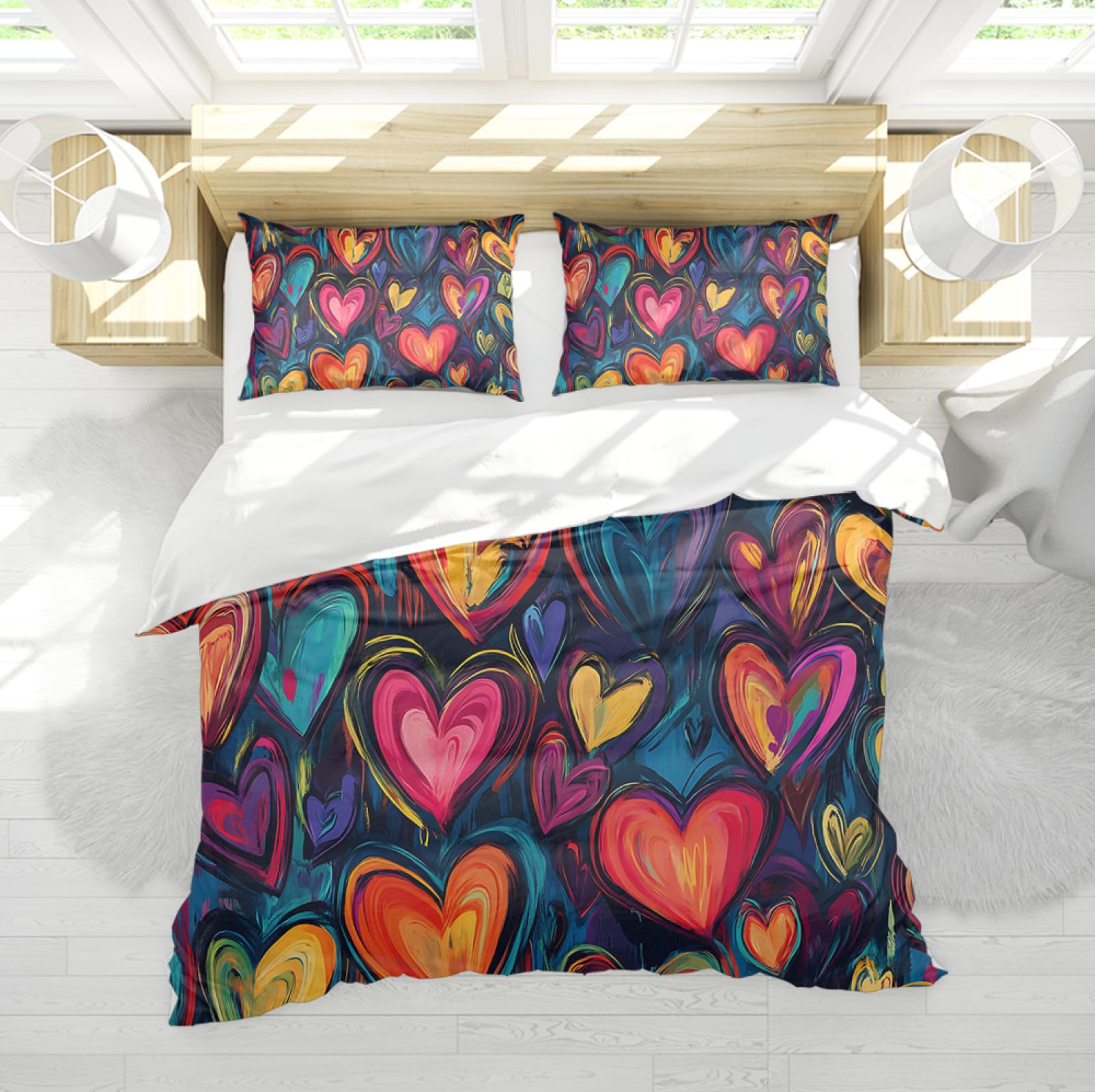 Housse de couette graffiti abstrait grand lit 200x220 parure lit microfibre colorée