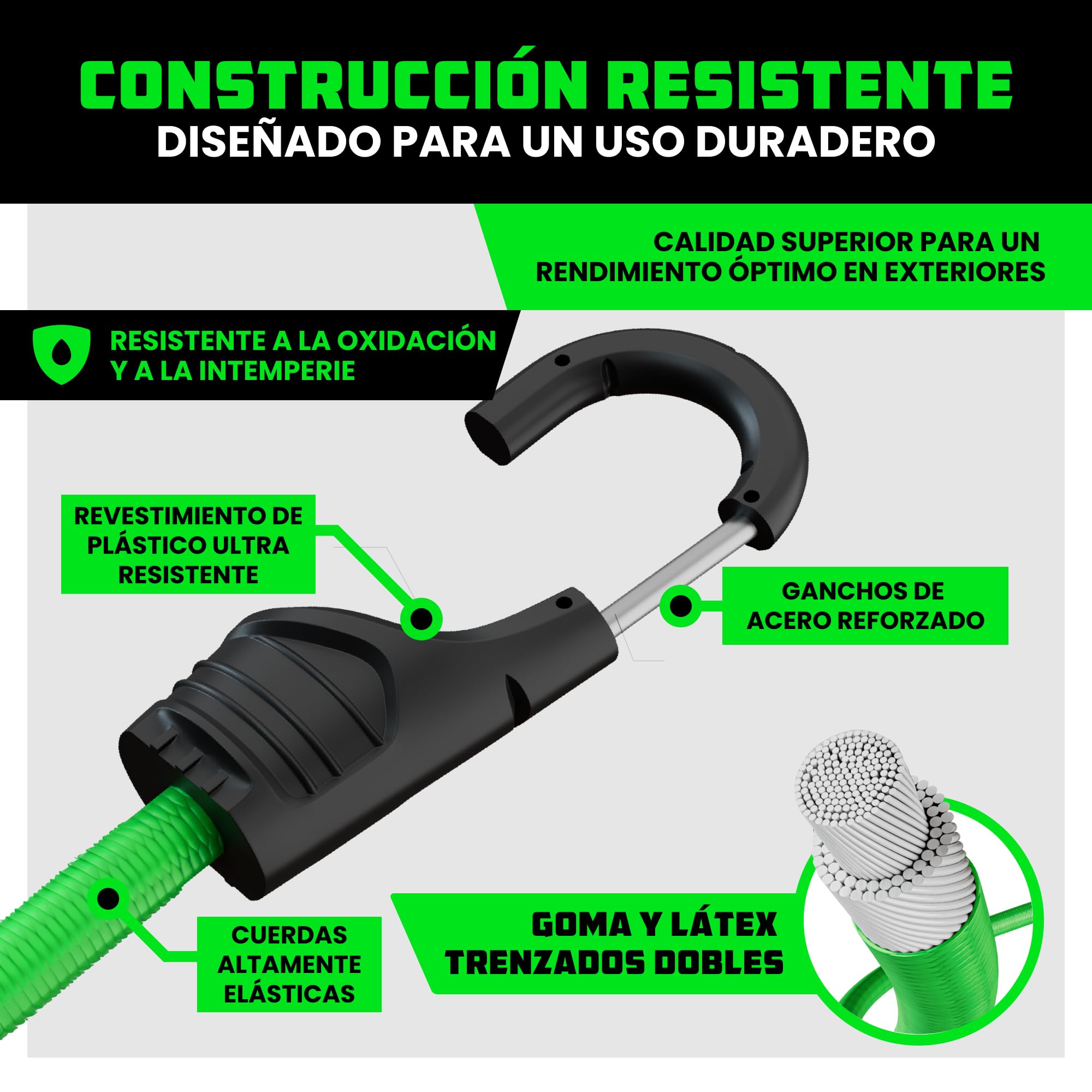 Rhino USA Cuerda Elástica con Ganchos (28 Piezas) Pulpos Elástico con Gancho, Cortos y Largos - 4 Clips para Lona Gratis, Bolsa con Cordón, Cuerdas para Toldo & Bungee Cord - Resistentes a Rayos UV