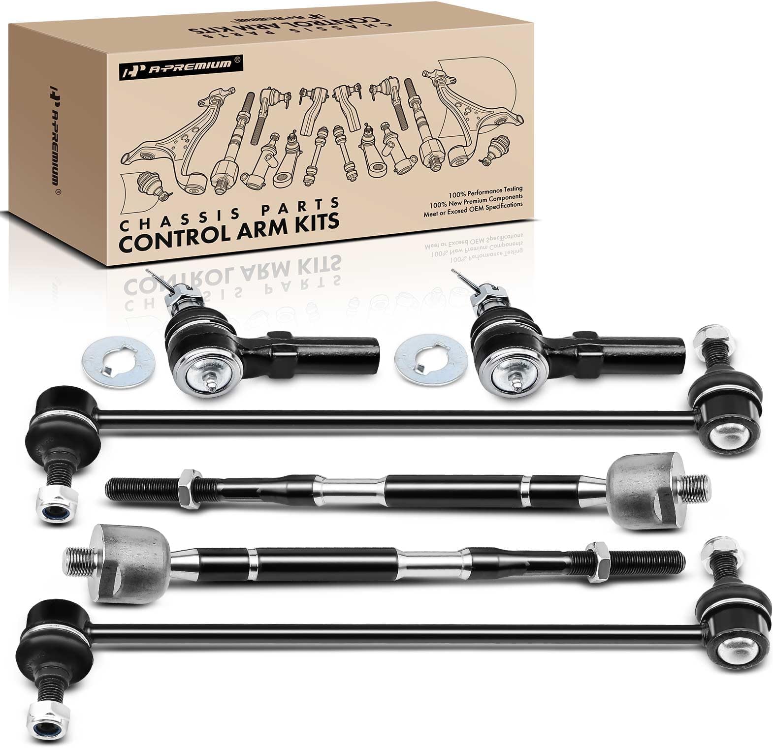 A-Premium 6Pcs Front Suspension Kit, Sway Bar Link, Inner Outer Tie Rod End