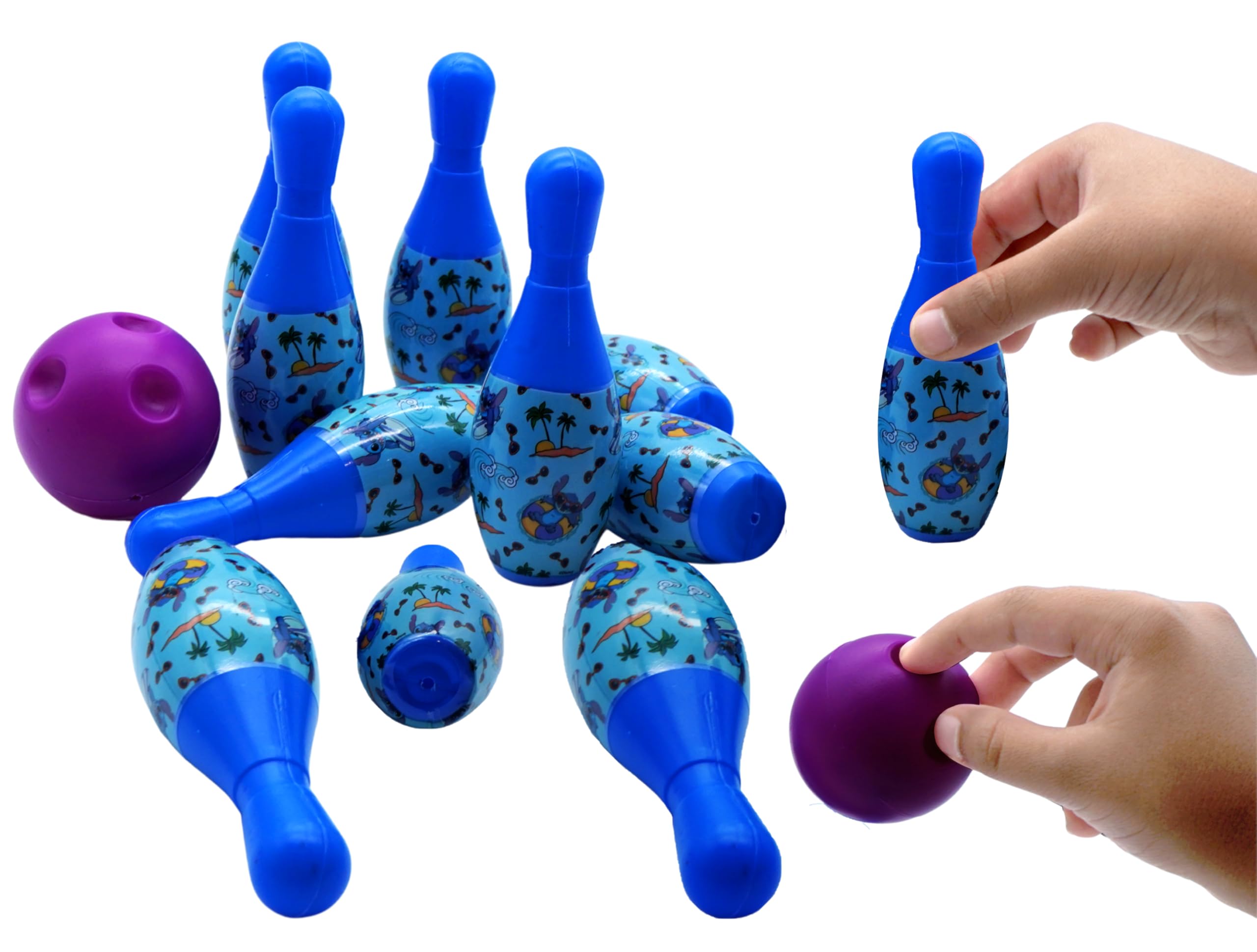 Disney Stitch Kids Bowling Toy Set – 10 Pins and 2 Balls – Mini Bowling Game for Toddlers – Indoor Outdoor Fun – Gift for Girls 3+Years - Size: 11cm