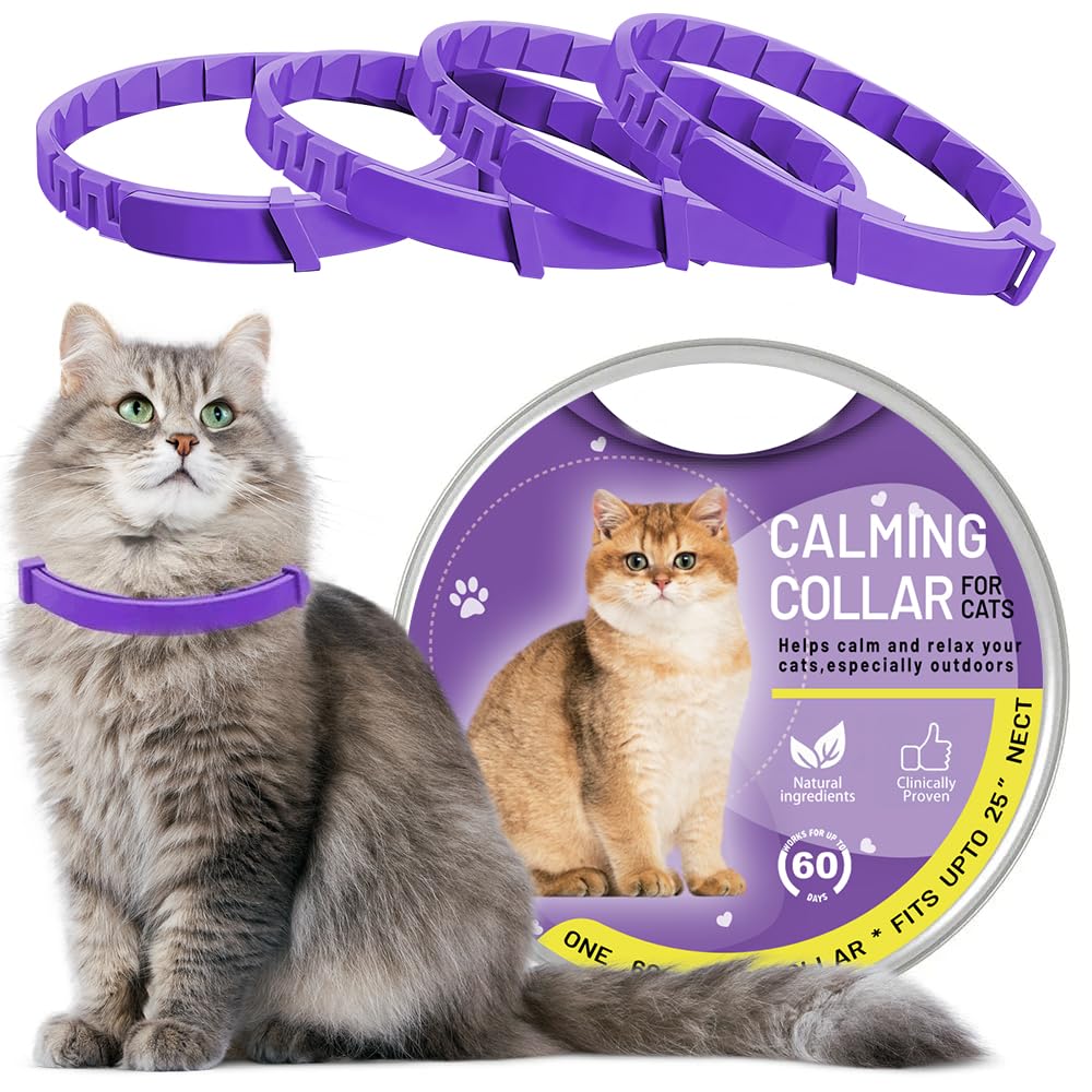 Calming Pheromone Collar for Cats, 4-Pack, Adjustable, Long-Lasting 60-Day Stress & Anxiety Relief, Noise Reduces & Anxiety Separation, Purple