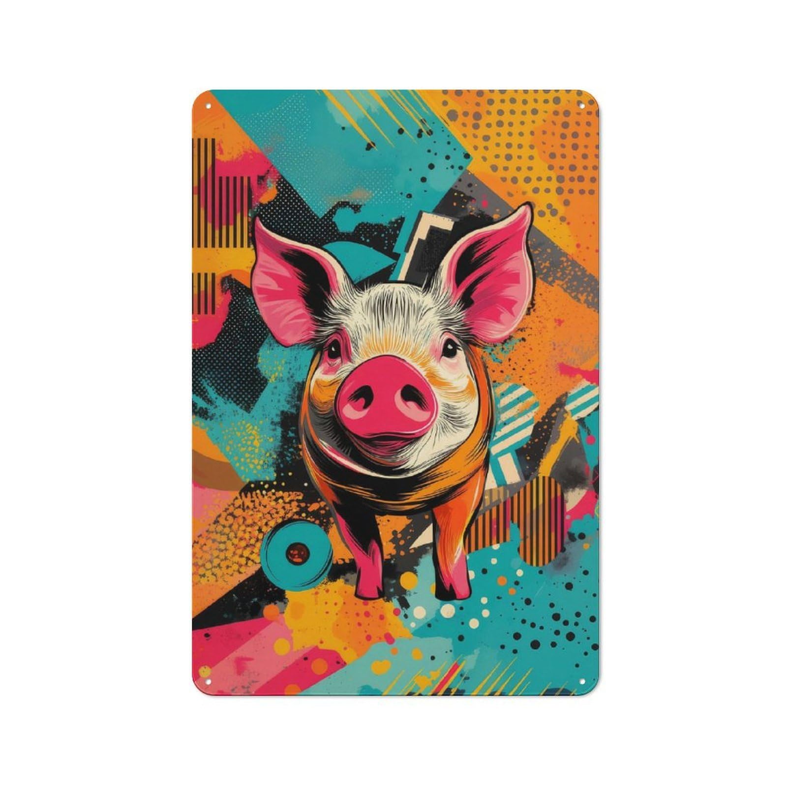 Junmoney Piggy Pop Art Vibrant Farm Animal Print Cottage Tin Sign 30X20cm Featuring Porch Wall Decor For Shed, Garden Room, Porch Or Garage