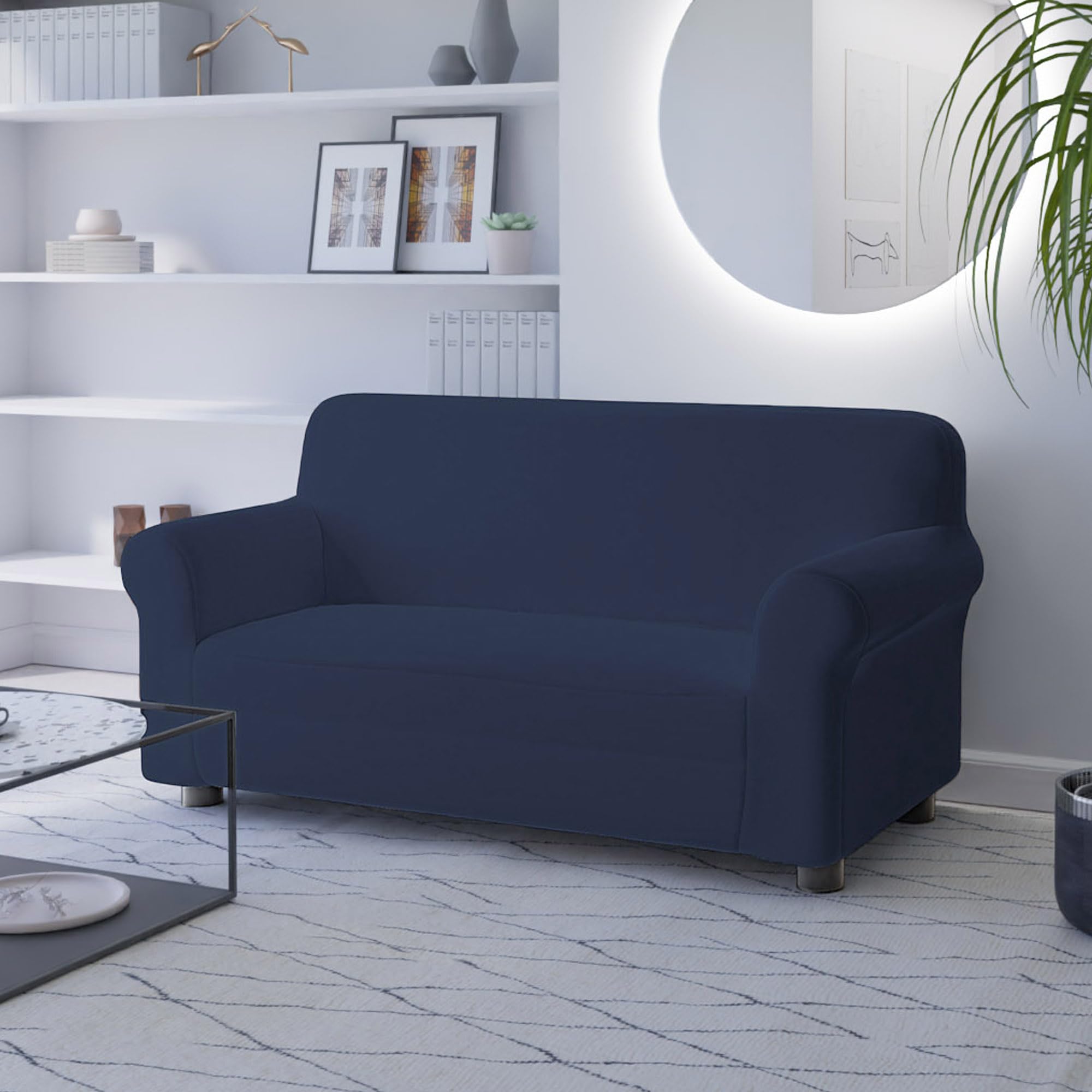 Italian Bed Linen Dahlia Funda de sofá elástica, Poliéster, Azul Oscuro, 2 Plazas
