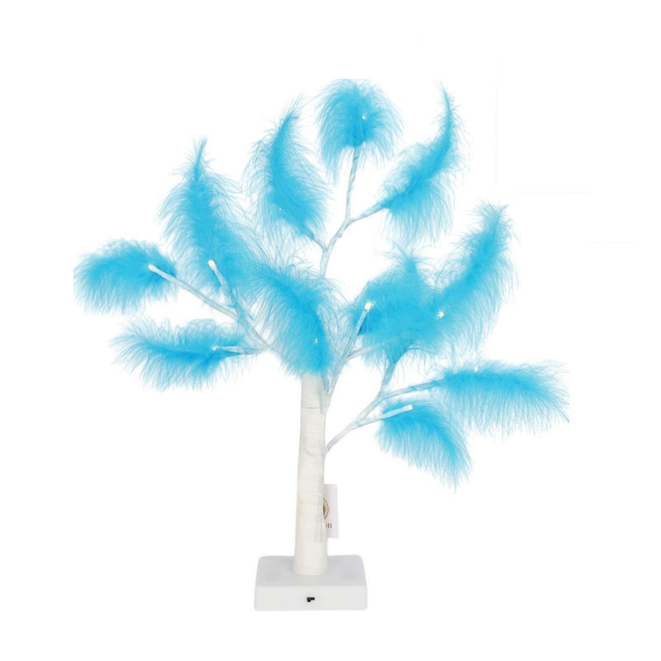 SHATCHI 55cm Light Blue Feather Tree Table Lamp Warm White LEDs Lighted Pampas Tree – Battery-Operated Decorative Night Light for Christmas, Home, Events, Holiday Decorations