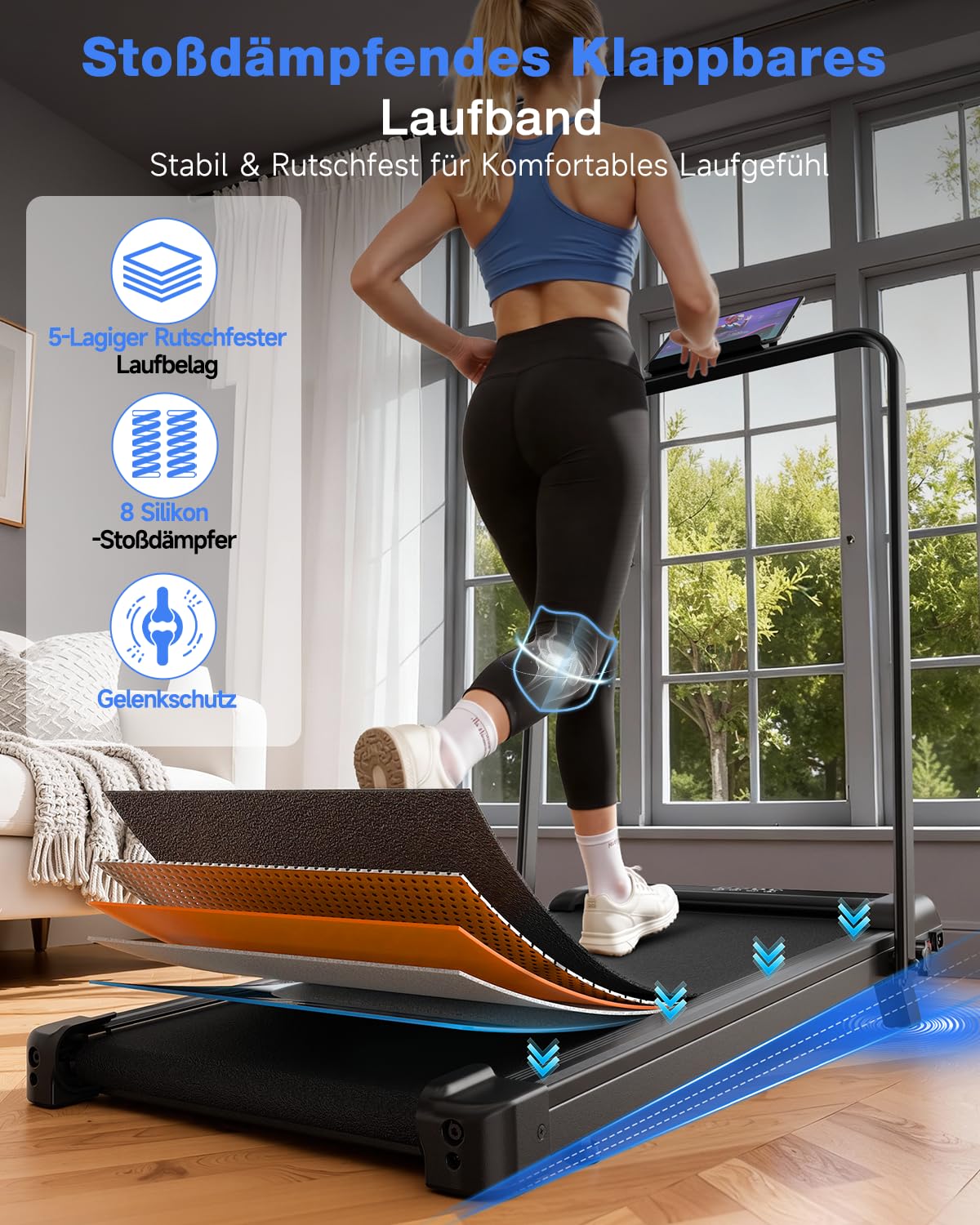 HomeFitnessCode Laufband Klappbar mit Neigung - Walking Pad für Zuhause Klein Laufpad mit Steigung Walkpad Untertisch Elektrisch Walking Band Gehband Treadmill
