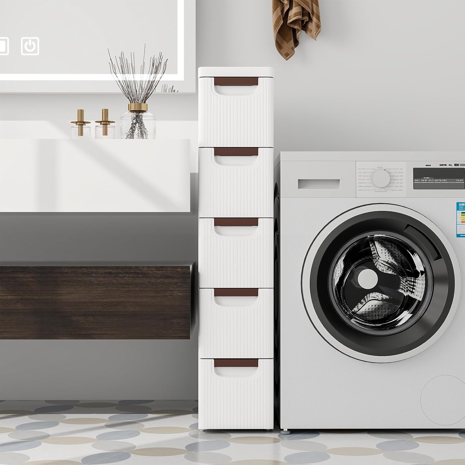 Giantex 5-Drawer Rolling Organizer Unit, Narrow Storage Cabinet for Small Space with Built-In Wheels, Plastic Cart Container for Bathroom, Classroom, Studio & Salon, White (5-drawer)